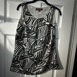 Melanie Lyne Black White Abstract Print Sleeveless Blouse Size P/S